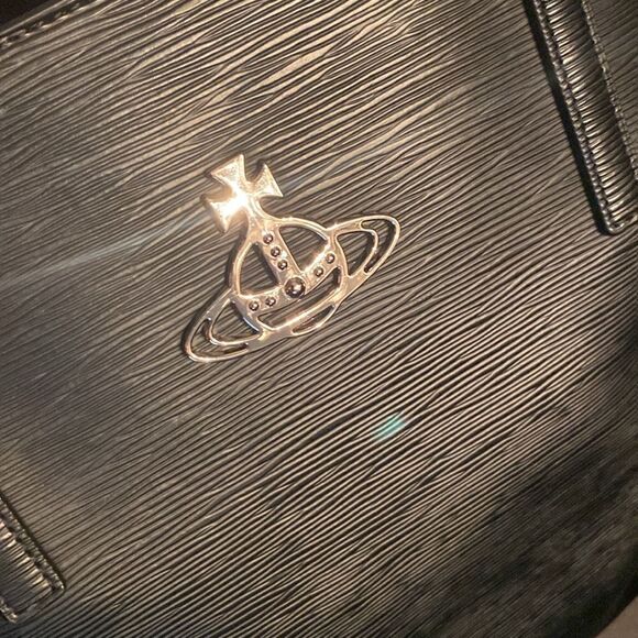 EUC Vivienne Westwood Womens Black Textured Polly Drawstring Vegan Tote Bag - Picture 11 of 12